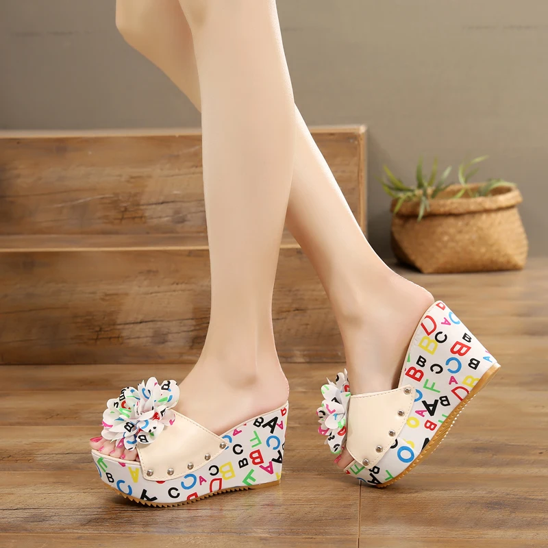 

2021 Slippers Female Waterproof Platform Slope With Sandals Thick-Soled High-Heeled Sponge Cake Bottom Gauze Slippers