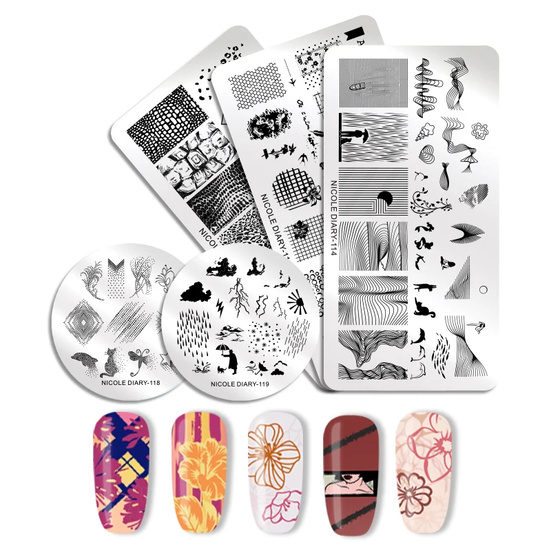 NICOLE DIARY шаблон штамповочных плит для ногтей цветочный штамп дизайна штамповочная
