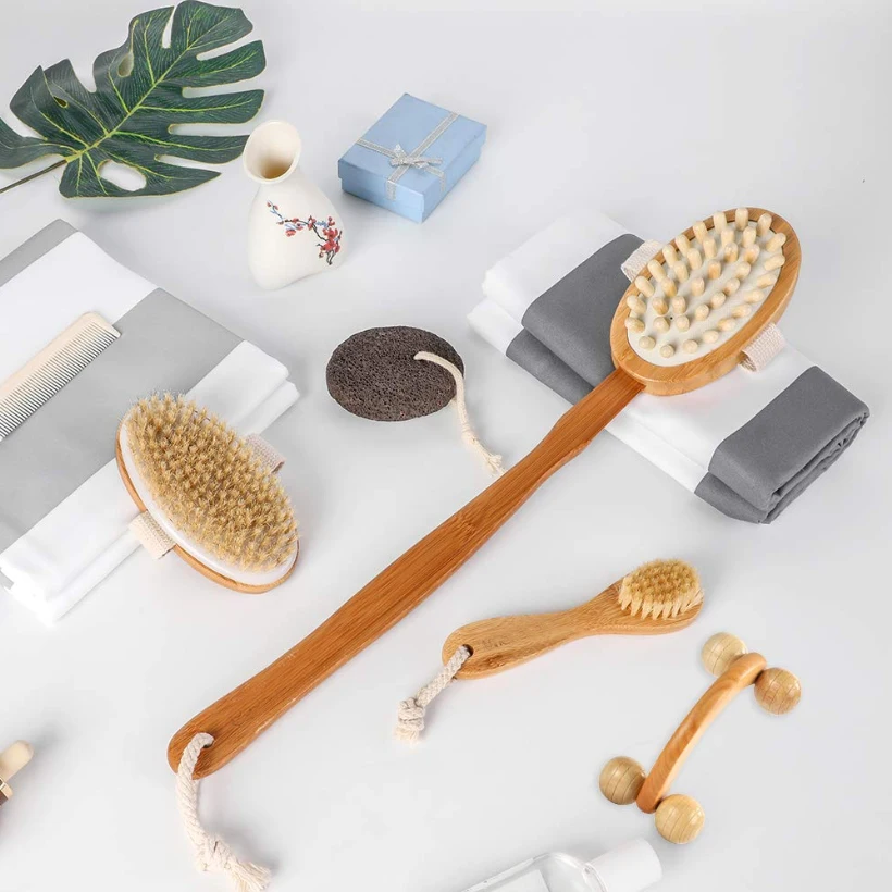 Набор кистей для сухого отшелушивания тела TREESMILE натуральная щетка омертвевшей