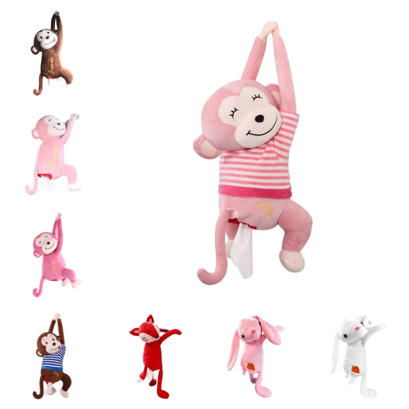 

Cute Monkey Tissue Box For Car Hanging Type Unique Cartoon Rabbit Paper Storage Box Protable Tissue Holder New HOT