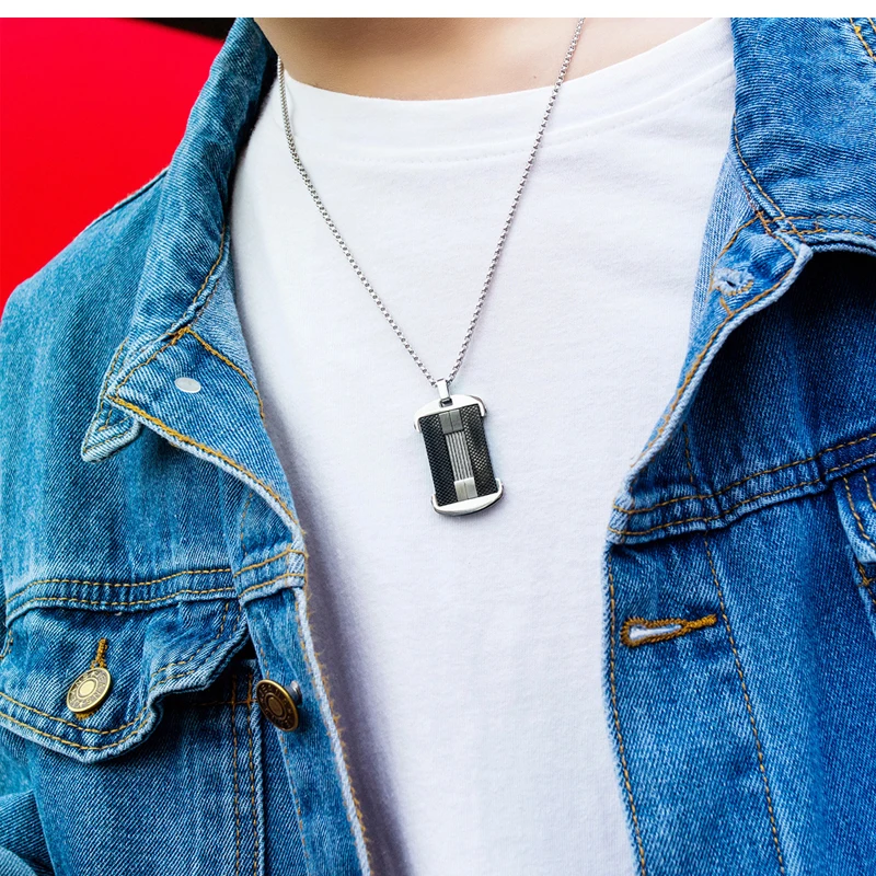 Простое черное ожерелье из титановой стали углеродного волокна мужская мода