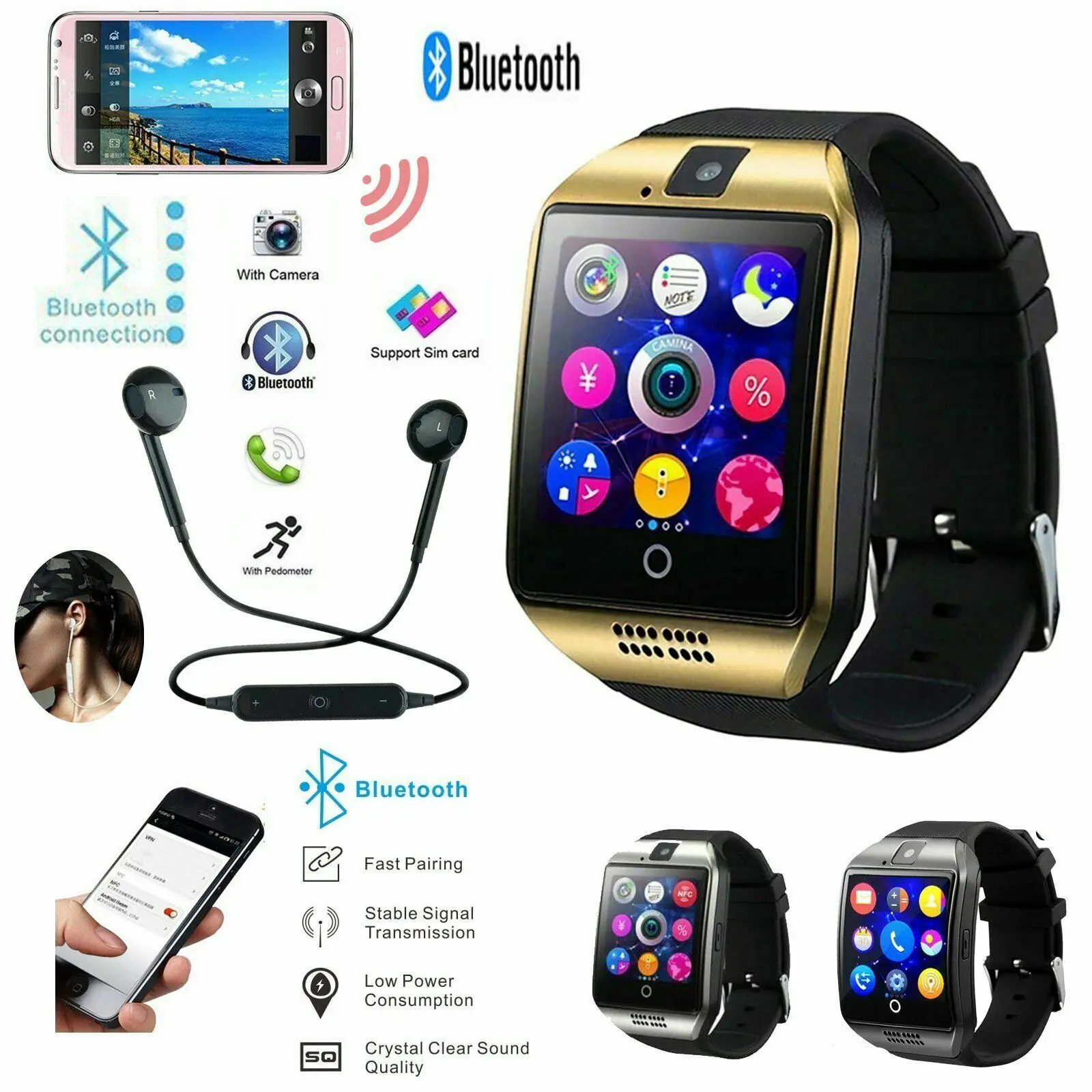 Bluetooth умные часы с камерой сенсорный экран разблокированные телефоны слотом для