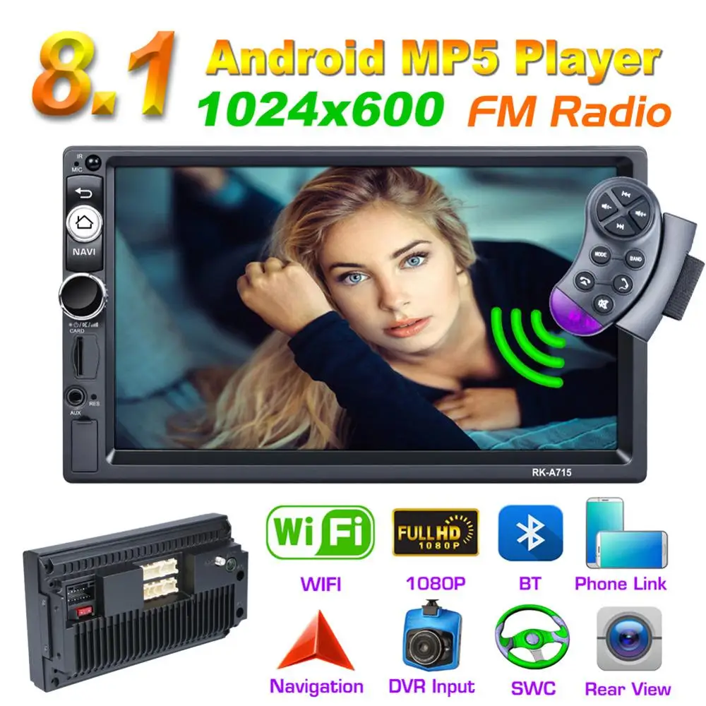 7 дюймовый автомобильный плеер Full HD 1080P 2DIN для Android 8 1 GPS навигатор с WIFI Bluetooth
