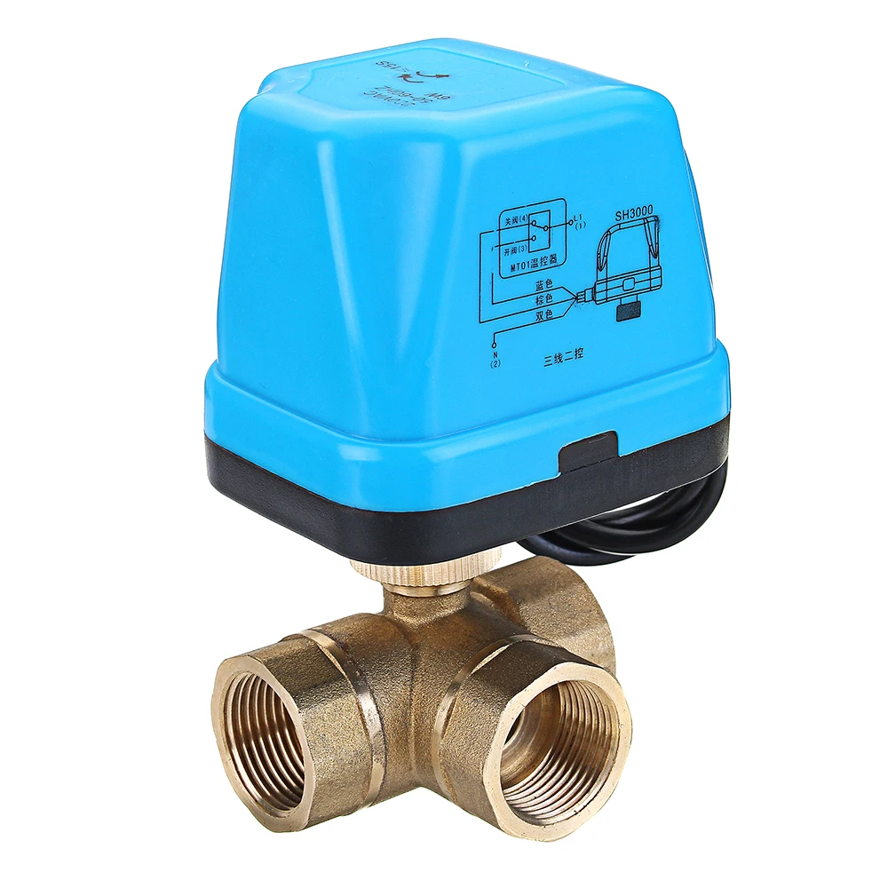1/2" 3/4" 1" Blue Shell 3 Way Motorized Electric Brass T Ball Valve Wire AC 220V Full Port | Обустройство дома