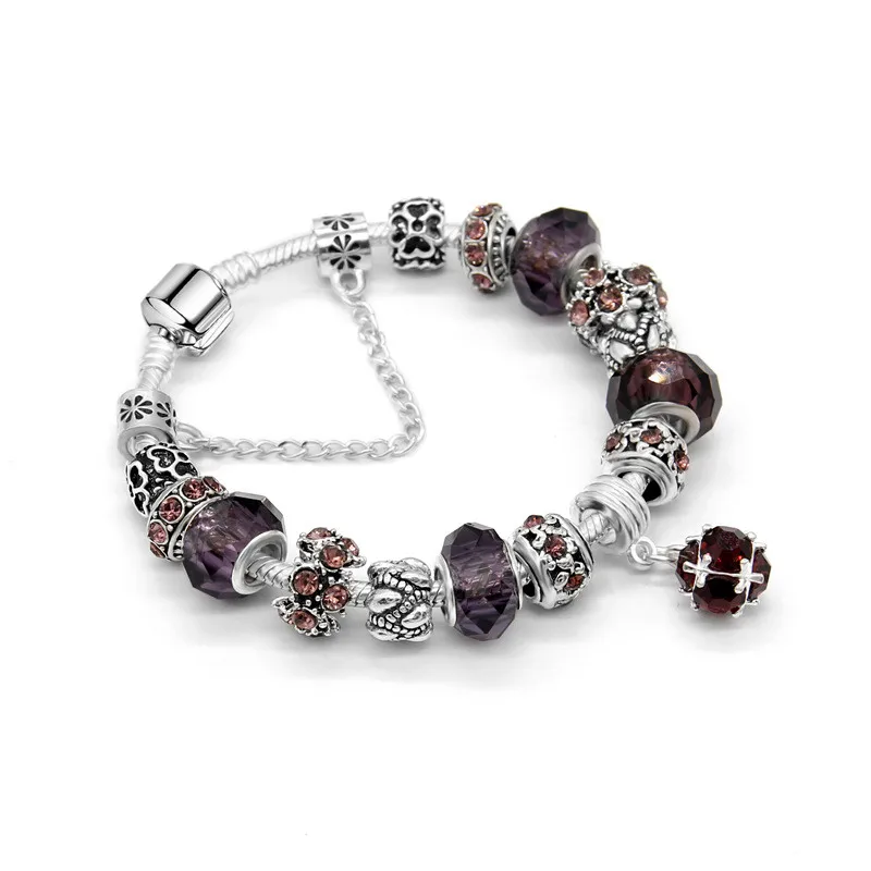 

European and American Style Women Retro Bracelet Multicolor Crystal Beads Creative Matching DIY Crown Pendant Jewelry Wholesale