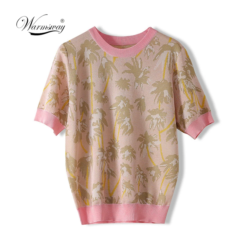 Boho летняя модная винтажная шикарная Женская жаккардовая футболка с коротким