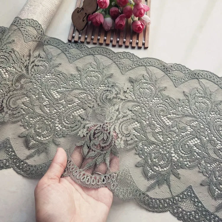 1 Meter 23CM Green Black Color High End French Floral Flower Lace Trimming Applique Embroidery Eyelash Mesh Elastic Trim | Дом и сад