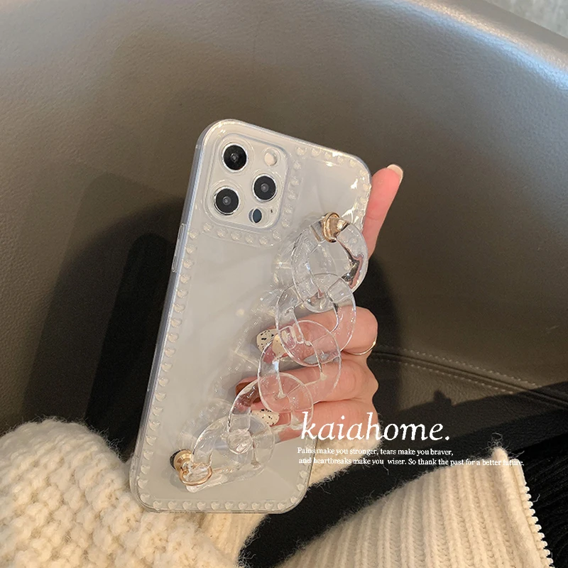 Мягкий прозрачный чехол для iphone 12 Pro MiNi 11 Max XR X XS 7 8 plus 6S SE 2020 с браслетом-цепочкой |