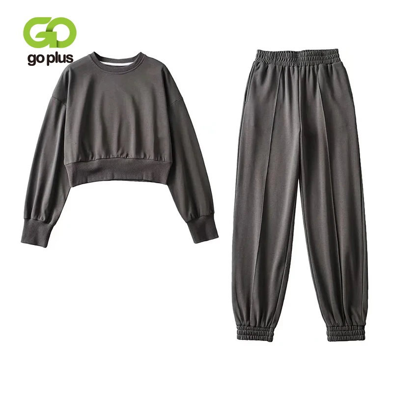 

GOPLUS Pants Sets Two Piece Set Short Tops Harem Pants Black White Tracksuit Women 2021 Sweatshirts Suits Pantalones De Mujer