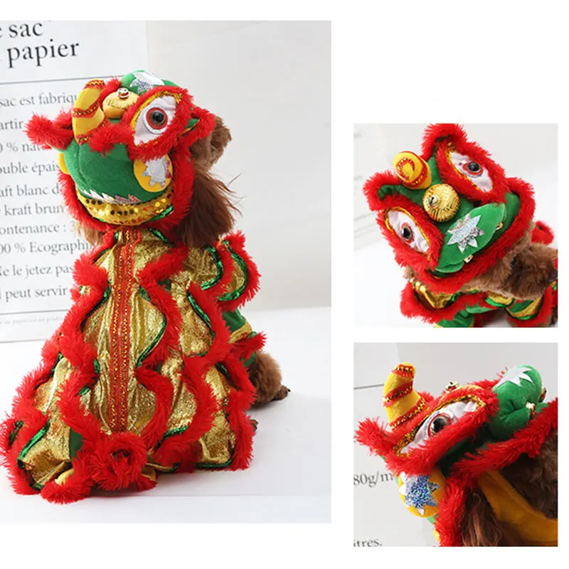 

Cute Lion Dances Dog Costume with Horn New Year Cat Dog Clothes for Small Medium Large Dogs HG99