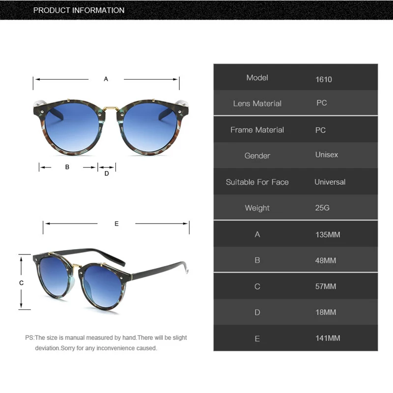 2020 винтажные Круглые Солнцезащитные очки с заклепками для женщин и мужчин