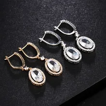 Exquisite Silver and Gold Color Drop Dangle Earrings for Women White Jewelry Crystal Dangle Earrings Wedding Accessories Jewerly