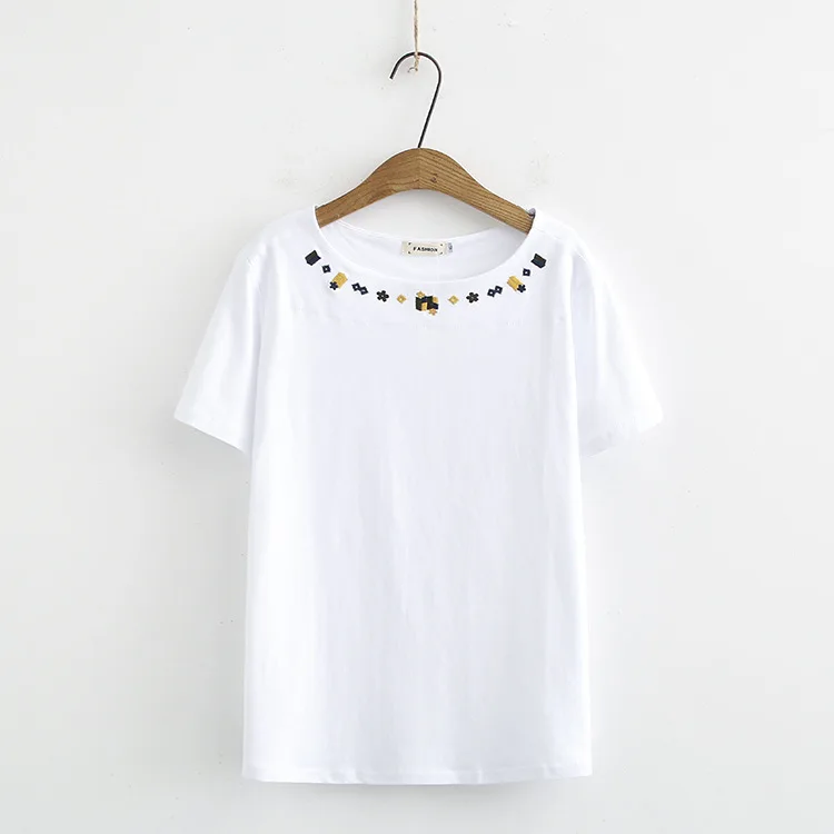

New 2021 Ladies Summer Plus Size Tops For Women Large Short Sleeve Loose Cotton Whie Embroidery O-neck T-Shirt 3XL 4XL 5XL 6XL