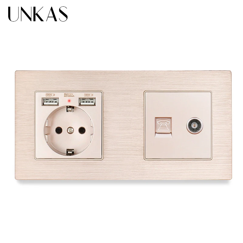 Разъем UNKAS с алюминиевой металлической панелью европейского стандарта USB + 1