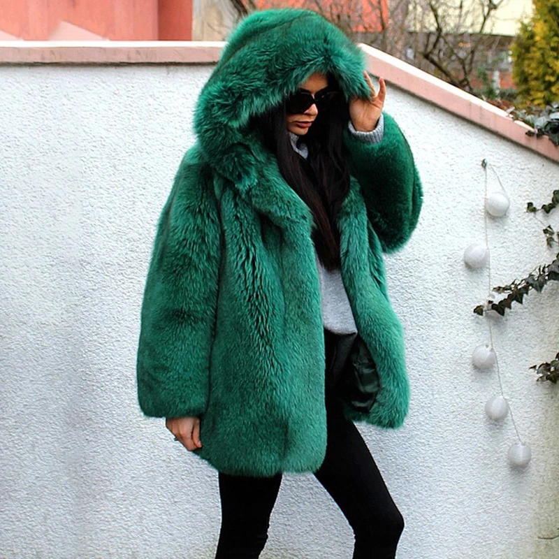 Natural Green Fox Fur Coats Medium Length Luxury Whole Skin Genuine Fox Fur Jackets Medium Length Winter 2022 New Fur Overcoats