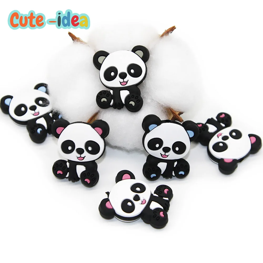 

Cute-idea 5pcs Silicone Cartoon Mini Panda Beads Food Grade Baby Teething Necklace Pacifier chain toys Accessories Baby goods