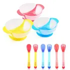 Набор детской посуды из 3 предметов, детская тарелка для кормления, чаша, ложка, вилка