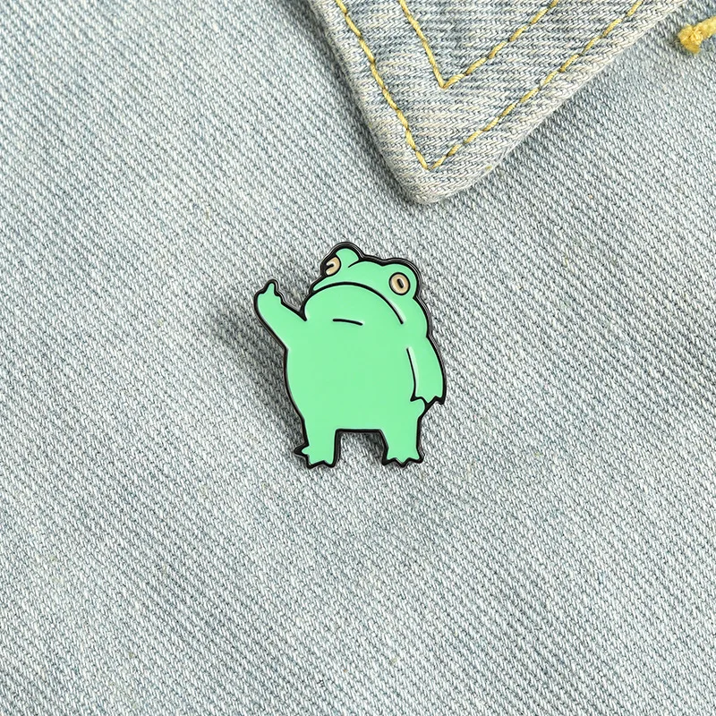 Cute Funny Vertical Middle Finger Frog Alloy Brooch Creative Cartoon Animal Badge Personality All-match Clothing Accessories