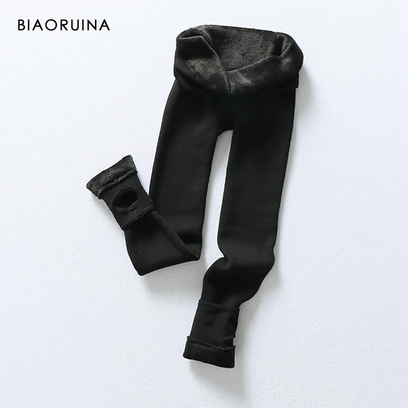 Женские однотонные плотные леггинсы BIAORUINA с флисовой подкладкой высокой талией
