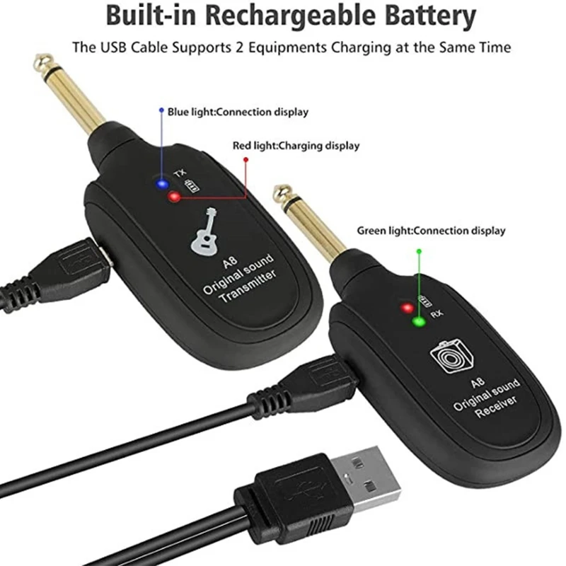 

85AB Wireless Guitar Transmitter Receiver Rechargeable for Electric Guitar Bass Violin Accessories
