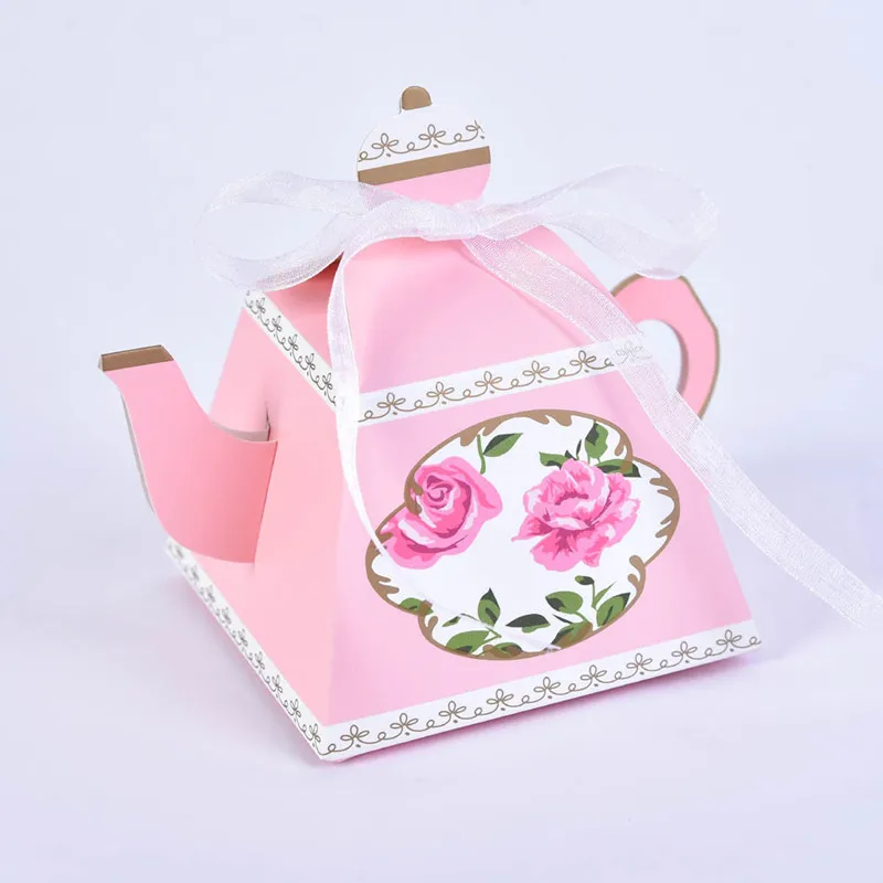 

10pcs Teapot Candy Gift Box Kraft Paper Bag Paper Flower Box Candy Dragee Box Packaging Baby Shower Party Birthday Baptism Decor