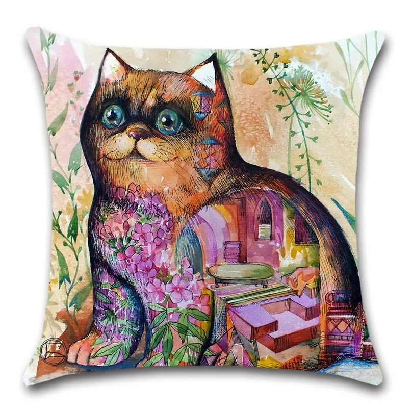 

Colorful animal cat printing white Cushion Cover Decoration Home sofa chair car seat Decor friend kids bedroom gift pillowcase