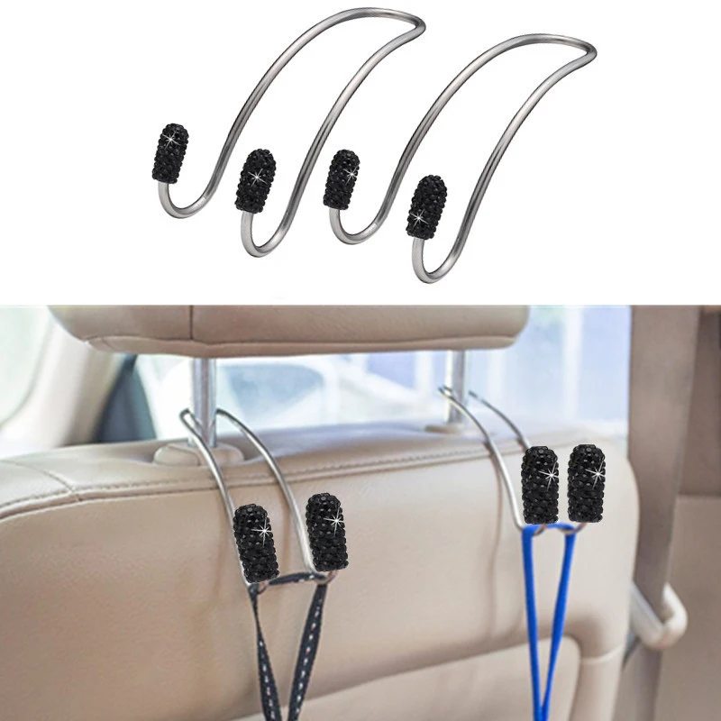 

2Pcs Multi-functional Rhinestone Auto Car Seat Headrest Hanger Bag Hook Holder Diamond Car Bling Hook Car Interior Accessories