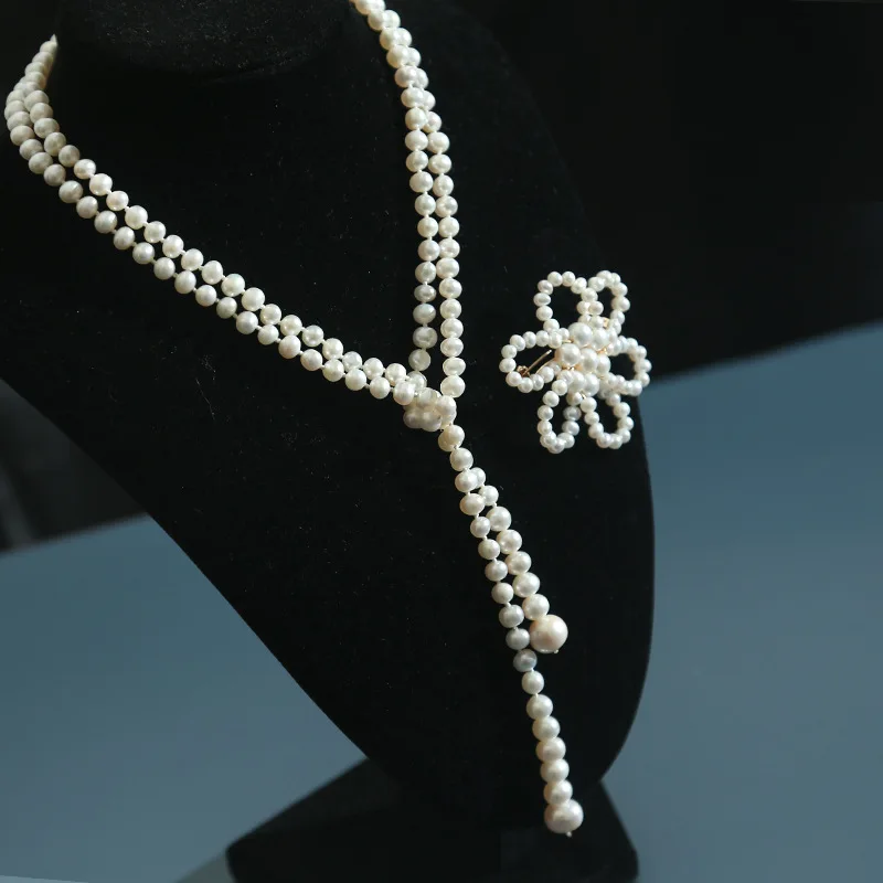 

GREEN PURPLE Natural Pearl Tassel Long Necklace Double Layer For Women Wedding Engagement Handmade Sweater Necklace Jewelry