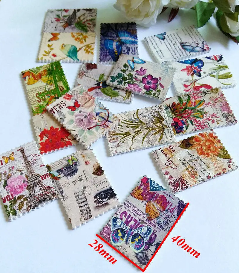 30 шт./лот квадратные деревянные пуговицы для рукоделия декоративные шитья