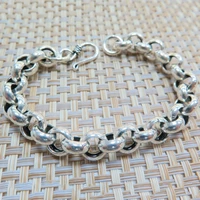 real 925 sterling silver bracelet 10mm rolo link bracelet 20cm for men