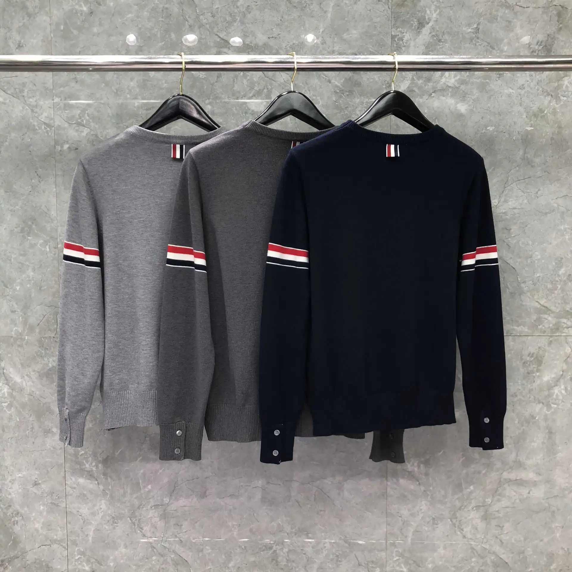 

TB BROWNE Fashion Brand Sweaters Men Slim Fit O-Neck Pullovers Clothing Sleeve Striped Cotton Wool Spring Autumn Casual Coat