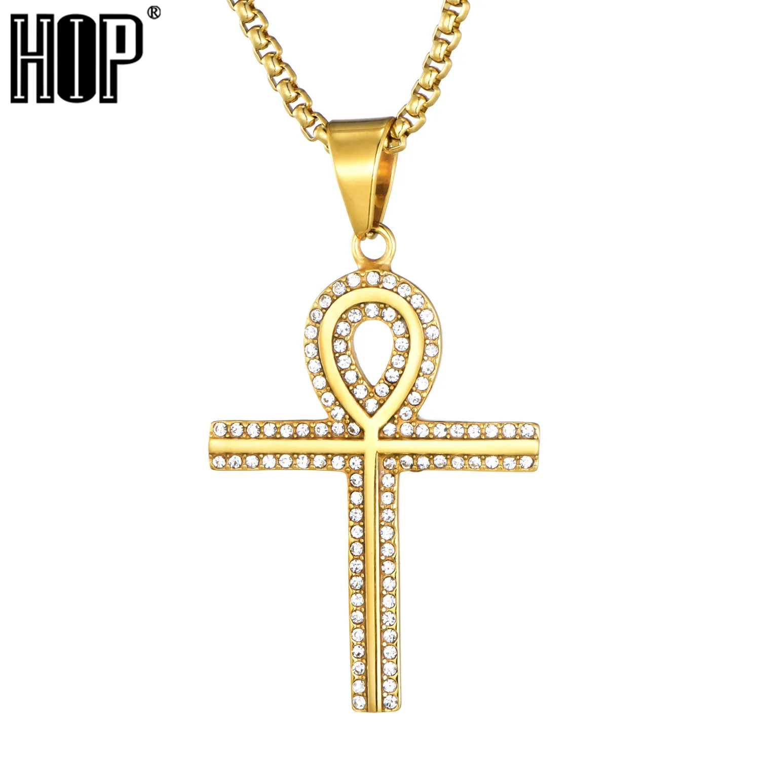 Hip Hop Gold Kleur Rvs Bling Iced Out Touw Ketting Egyptische Ankh Kruis Hangers & Kettingen Voor Mannen Sieraden Hip Hop Gold Kleur Rvs Bling Iced Out Touw Ketting Egyptische Ankh Kruis Hangers & Kettingen Voor Mannen Sieraden