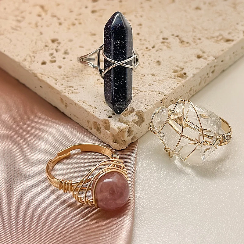 Женское кольцо для обертывания из проволоки с аквамарином натуральный кварц