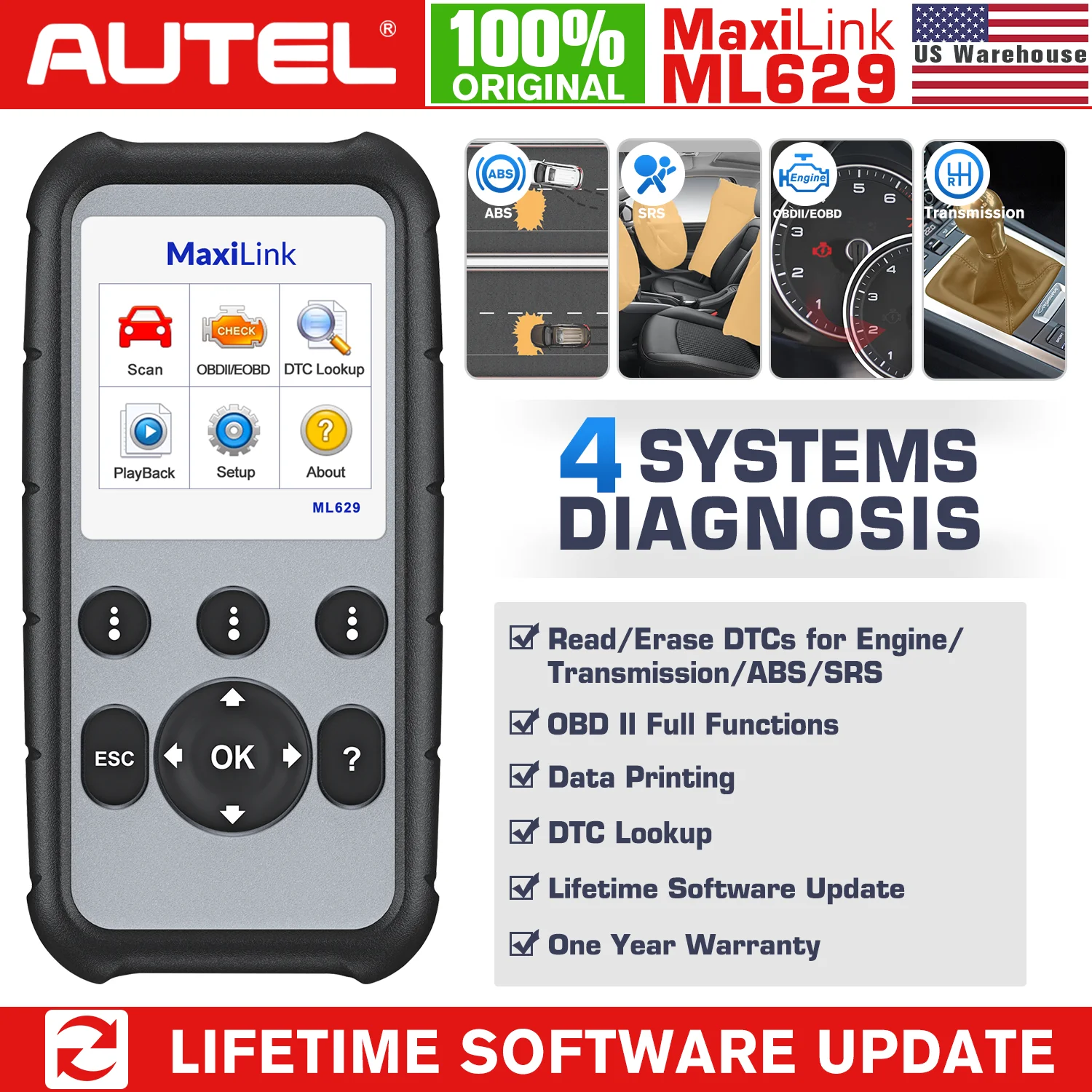 Диагностический инструмент Autel ML629 Maxi Link автоматический сканер OBD2 считыватель