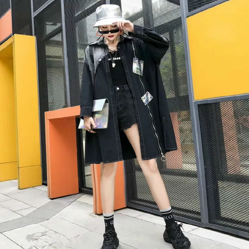 Max LuLu Осенняя Роскошная Корейская уличная Женская одежда в стиле панк женские Лоскутные Длинные тренчи с принтом винтажные джинсовая ветровка