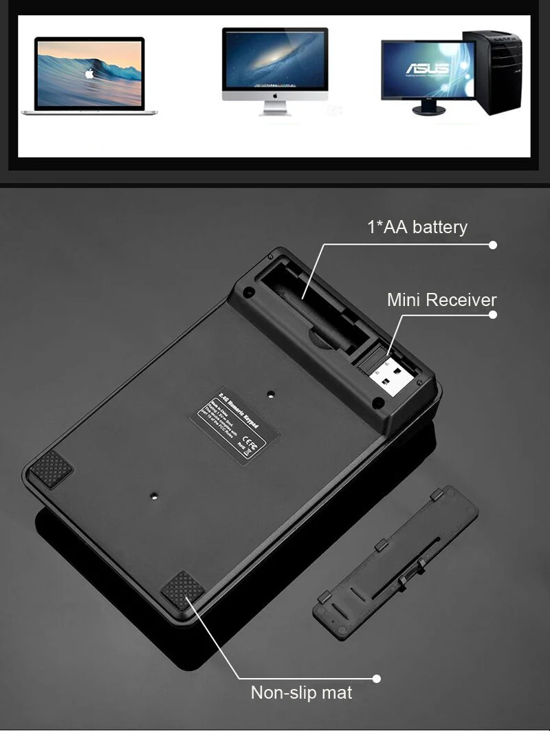 2,4 ГГц мини USB беспроводная цифровая клавиатура 19 клавиш цифровой клавиатуры Numpad приемник для Windows XP/7/8 ноутбук ПК компьютер