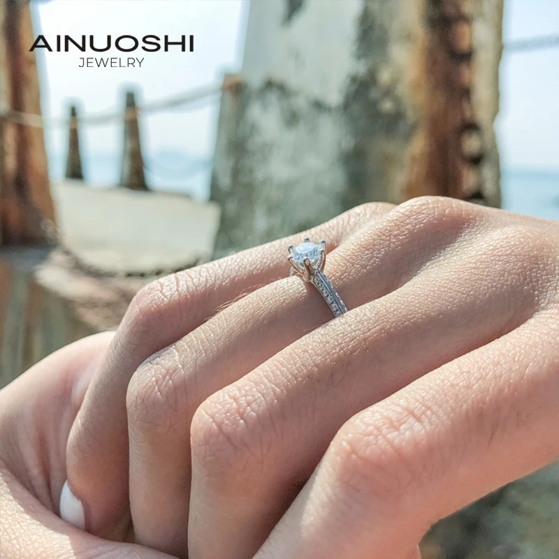 

AINUOSHI Real 0, 5 карат муассанит бриллиантовые кольца 100% Стерлинговое Серебро 925 пробы обручальные кольца для женщин ювелирные изделия кольцо