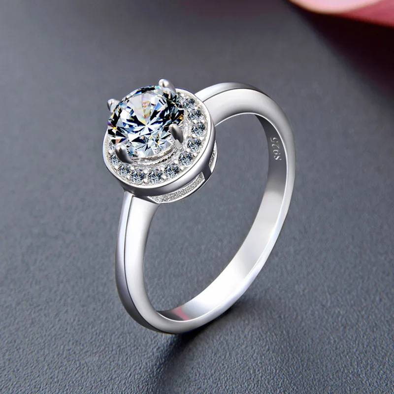 Bague Ringen 925 пробы Серебряное кольцо на палец с кристаллами простые круглые обручальные кольца для женщин Оригинальные серебряные ювелирные изделия для помолвки