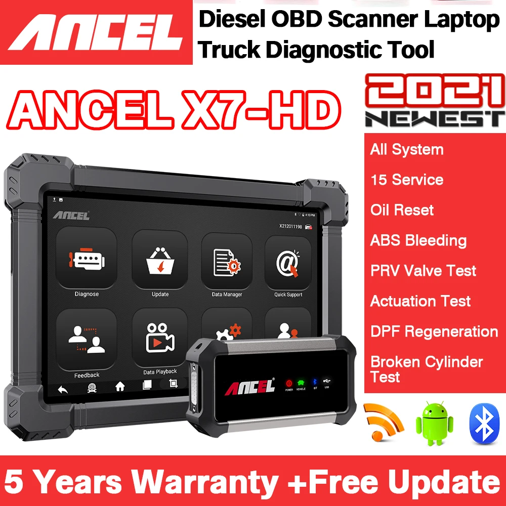 

Диагностический сканер ANCEL X7 HD, многоязычная Full System OBD2, TPMS ABS DPF для дизельных и тяжелых грузовиков, бессрочный инструмент для диагностики, бе...