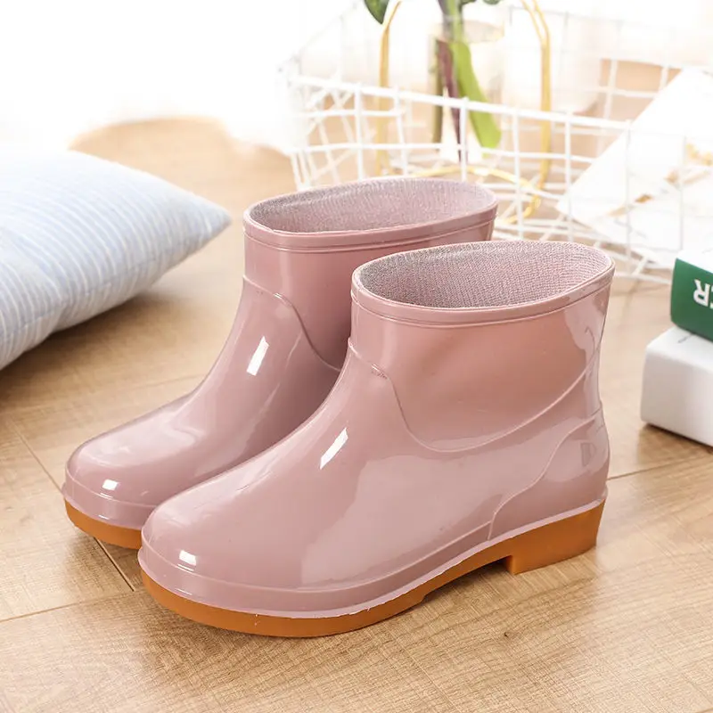 

Solid Rain Boots Woman Water Shoes Women Slip On Keep Warm Non-slip Boots Wash The Car Boots Washing shoes