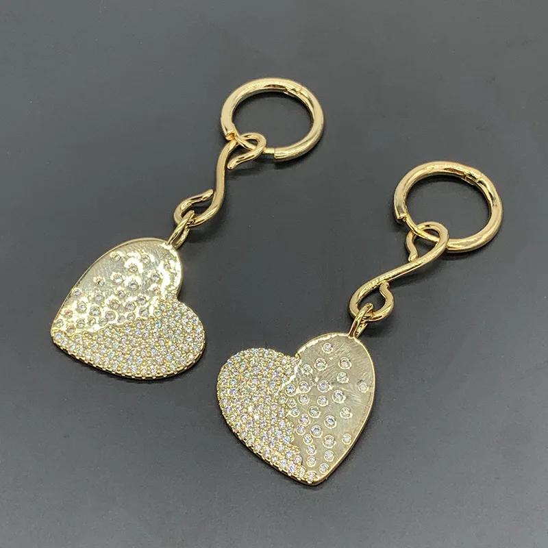 

European and American love pendant diamond earrings female fashion high-end light luxury ear buckle shiny heart buckle brand ear