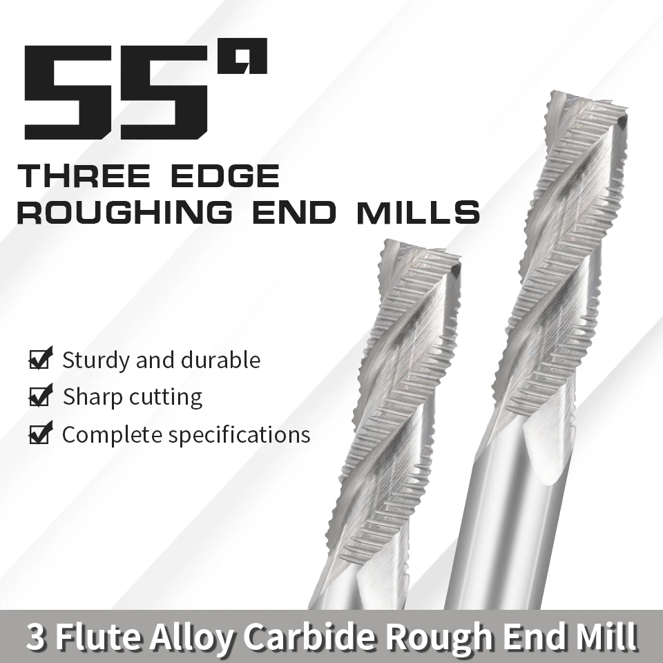 

AUGT HRC55 Roughing End Mills Aluminum Carbide 3 Flute Milling Cutter 4-20mm Shank For CNC Router Bits Cutting Tools