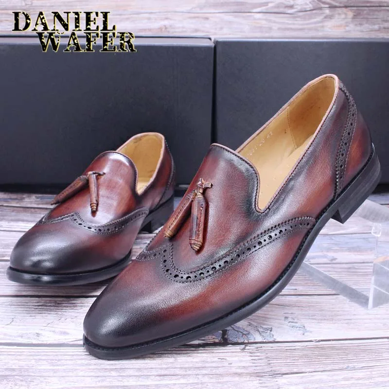 

MIX FASHION BRAND MEN'S LOAFERS SHOES MEN DRESS LEATHER SHOES WEDDING OFFICE BLACK BROWN SLIP ON TASSEL LOAFER MEN CASUAL SHOES