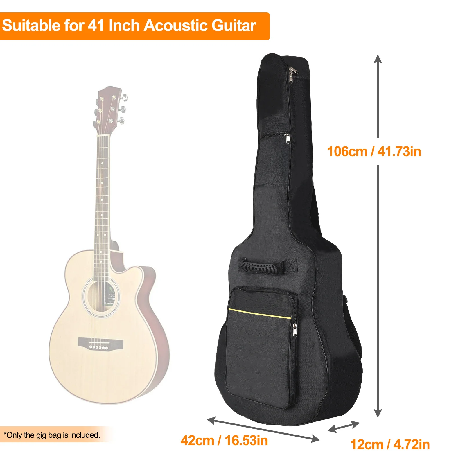 

41 Inch Acoustic Guitar Bag Waterproof Gig Bag Guitar Case with Dual Adjustable Shoulder Straps 0.31 Inch Thick