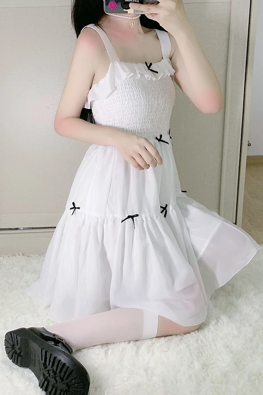 

Japanese Style Style Dungaree Dress Women's Sweet Summer Bow Immortal Chiffon First Love Skirt 2020 New Style lolita dress