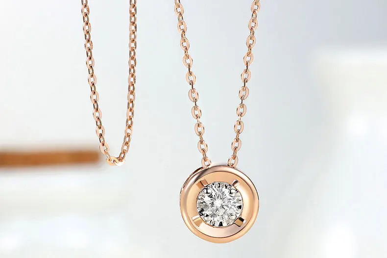 Классические со стразами, 18 K, настоящее золото, AU750, роза, фигурная подвеска, комплект колье с подвеской для женщин, подарок для девочек, вечерние ювелирные изделия высокого качества