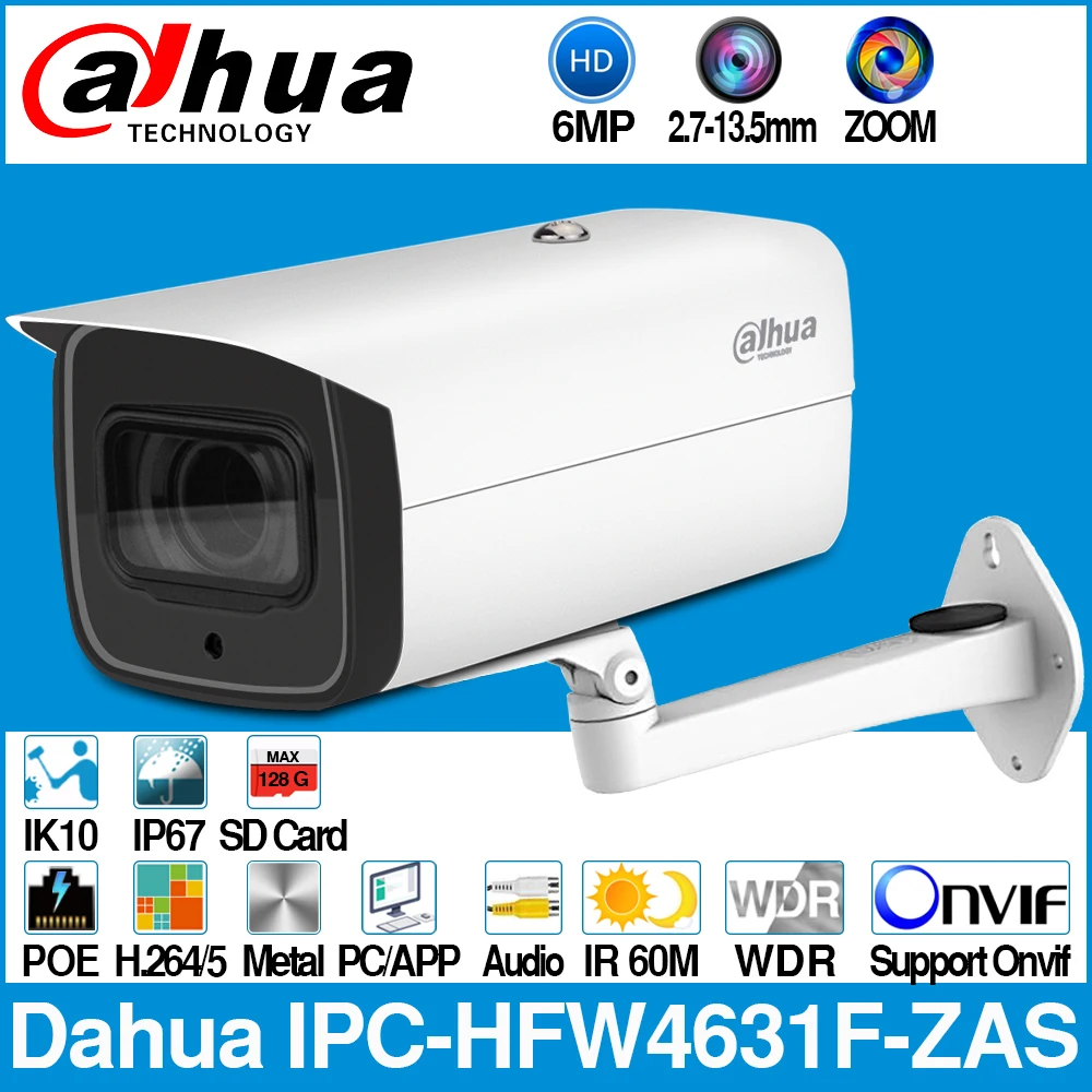 Dahua IPC HFW4631F ZAS 6MP цилиндрическая IP камера с 5 кратным увеличением 2 7 ~ 13 мм Автофокус