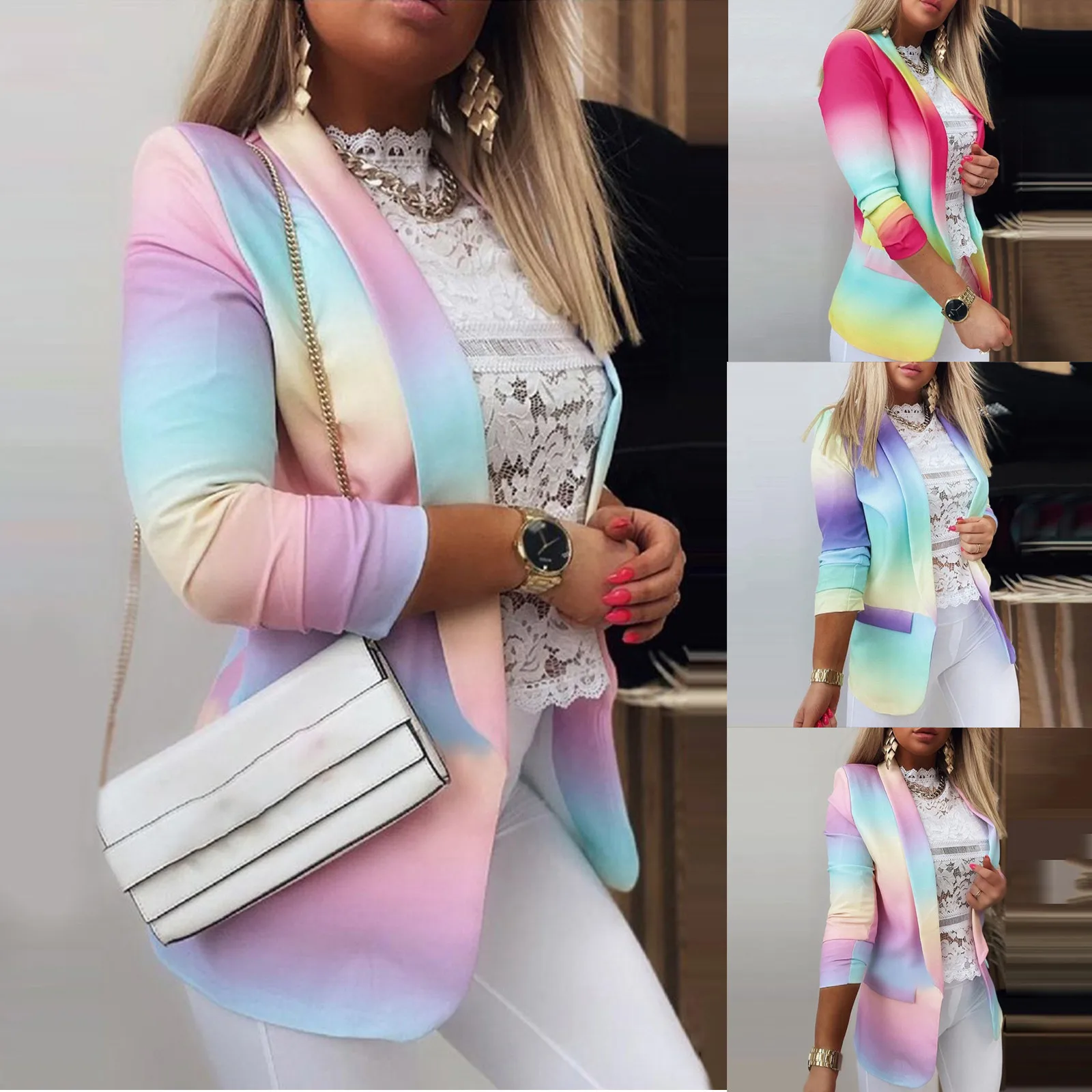 

Coat Women Tie-dye Gradient Long Sleeve Jacket Ladies Office Wear Coat Emperament Ladies Office Commute Overcoat Veste Femme