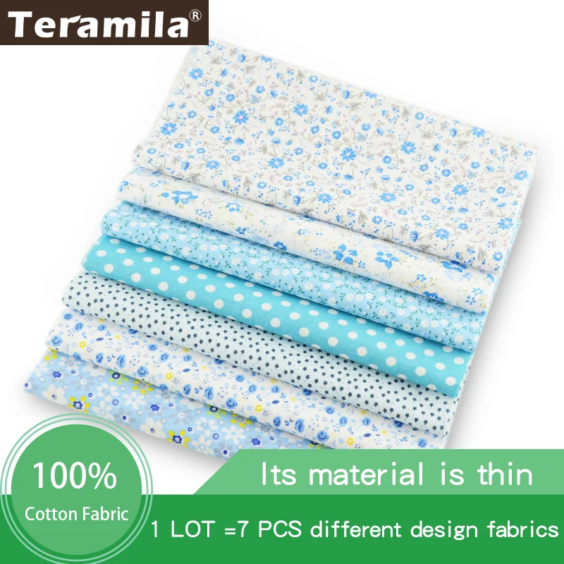 Teramila 7 шт. хлопчатобумажная ткань метр светильник синий Telas DIY ремесло цветы и белый горошек дизайн DIY лоскутное нашивки украшения