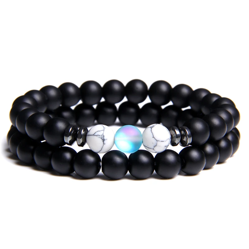 2 шт./компл. Парные браслеты Натуральный камень черный оникс бусины браслет 8 мм